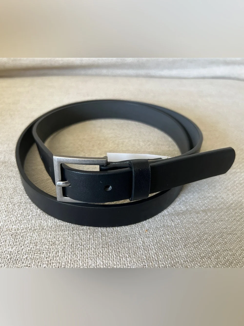 90s black leather belt with square brushed silver buckle XL Minimal Slim Y2K
